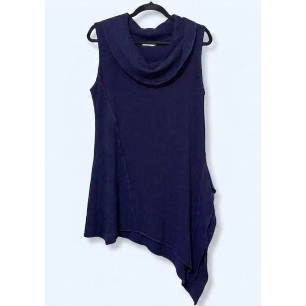 Soft Surroundings Navy Asymmetric Cowl Neck Tunic Top Medium Lagenlook